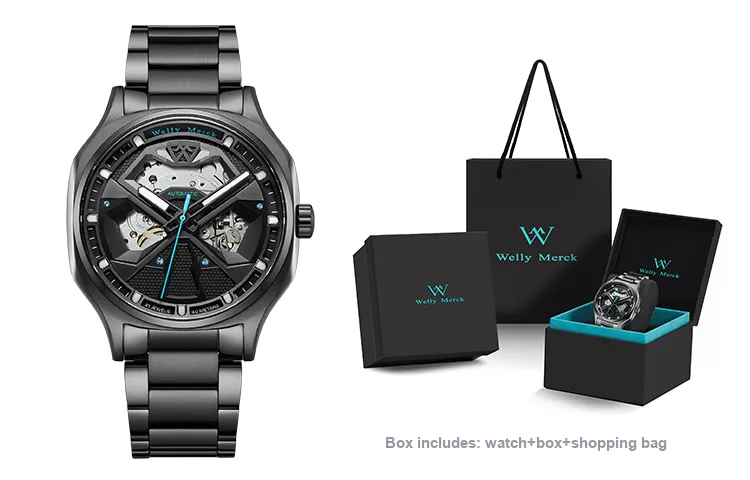 Welly Merck Automatic Mechanical Movement Stainless Steel Strap Watch Men's Watches Cut-Out Dial-1