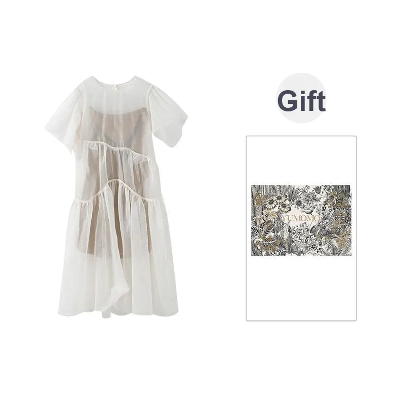YUMOMO STAR Короткий рукав Платье Женское Экрю