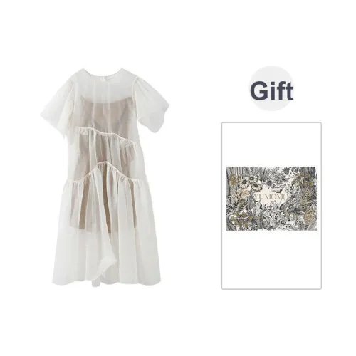 YUMOMO STAR Короткий рукав Платье Женское Экрю