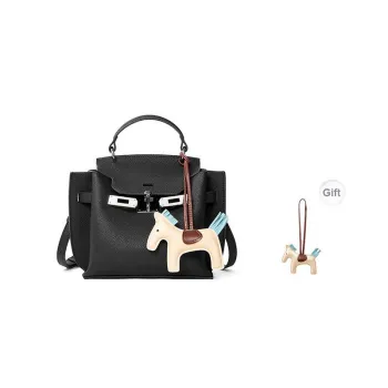 Teenmix Top Grain Cow Leather Shoulder Bag, Crossbody Bag, Handbag Small Size Women's Ebony/Black
