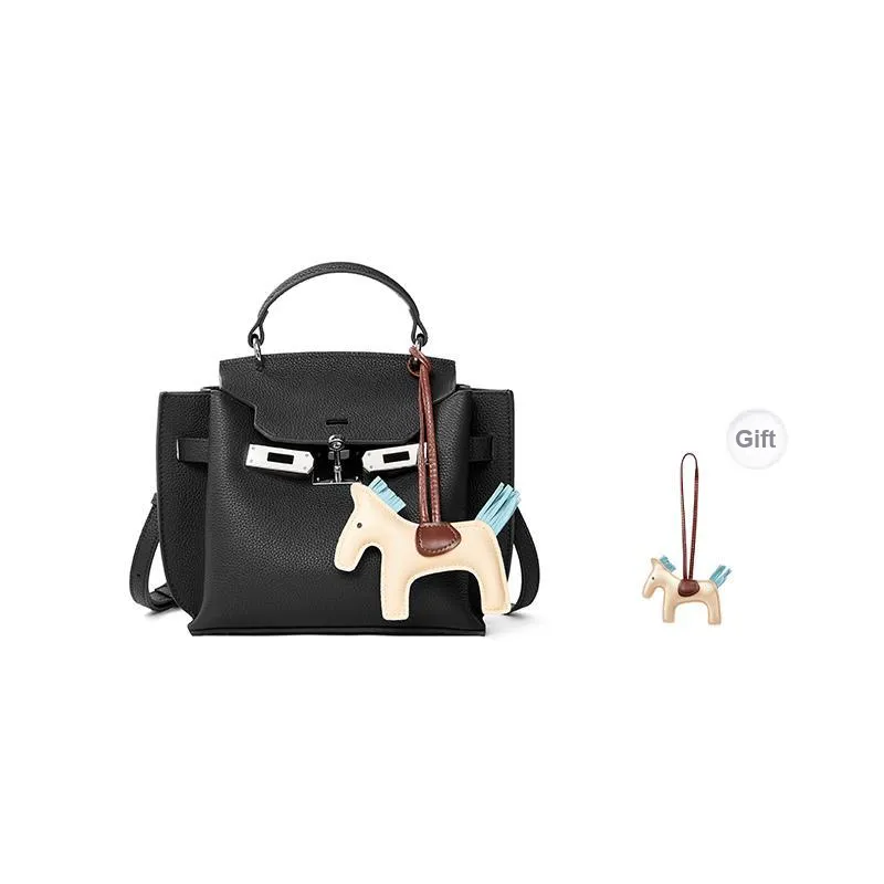 Teenmix Top Grain Cow Leather Shoulder Bag, Crossbody Bag, Handbag Trumpets Women's Ebony/Black-6