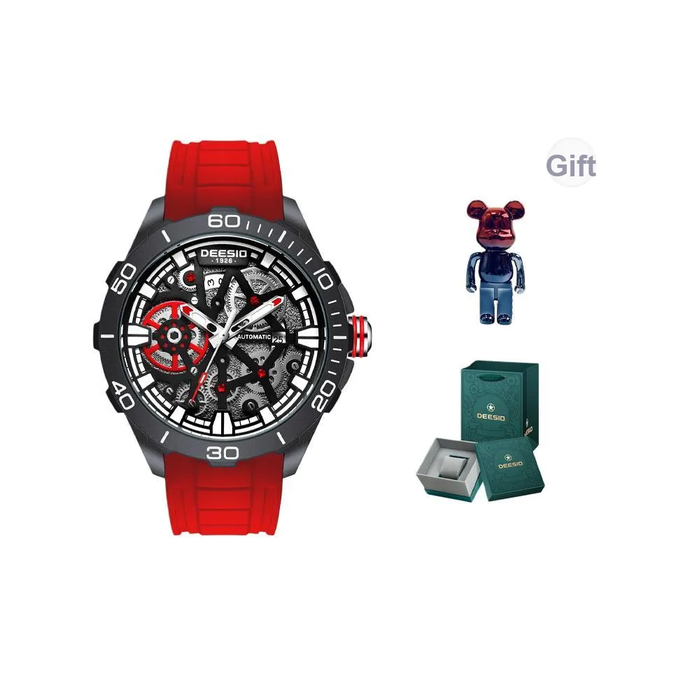 DEESIO Автоматический Механический Механизм Резиновый Ремешок Часы Унисекс Черный Циферблат