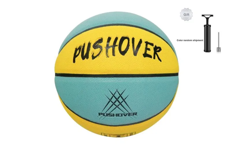 PUSHOVER PU Basketball Cyan Yellow Size 7 Training Unisex-18