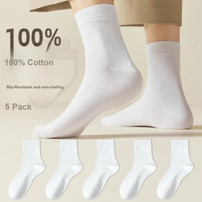 MIIOW Mid Calf Socks Men's 5 Pack White-2