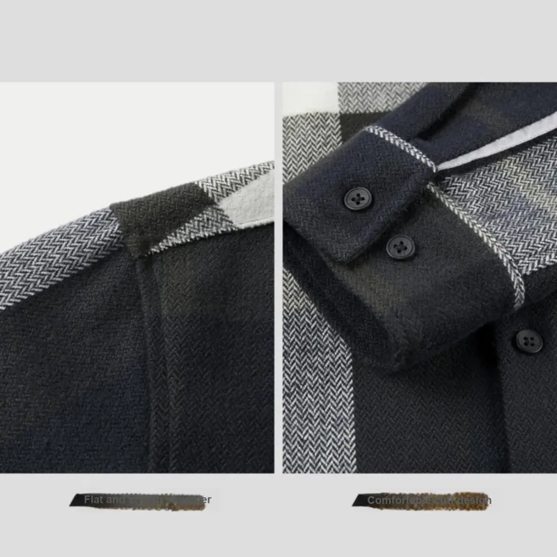 HLA Brushed Plaid Warm Casual Long Sleeved Shirt Men's-2