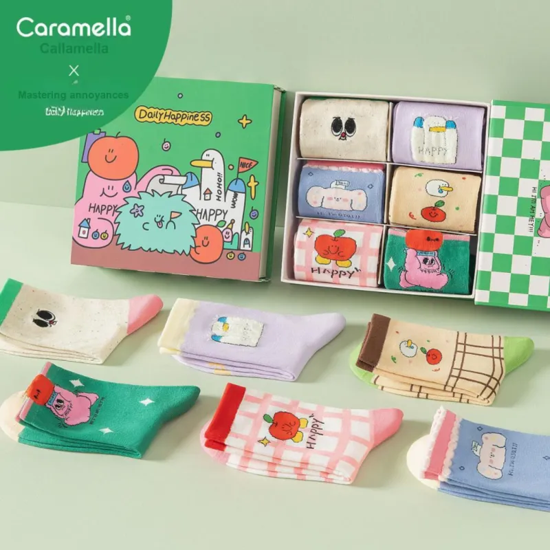Caramella x NANIEFANNAO Mid Calf Socks Women's 6 Pack Mixed Color-2