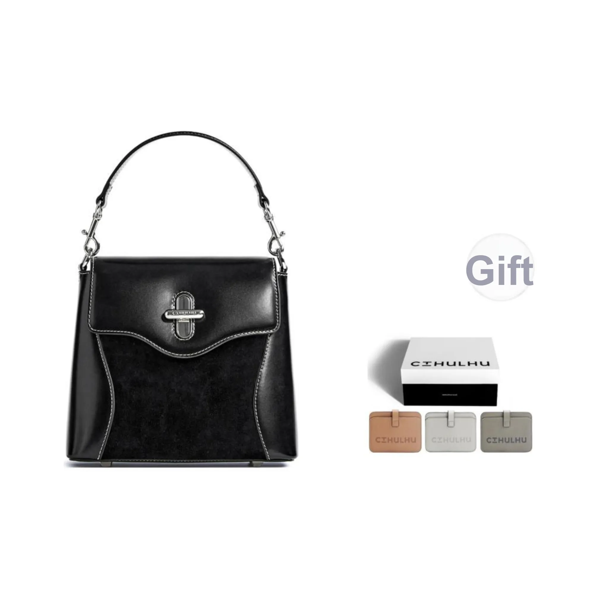 Cthulhu Cow Split Leather Modern Box Bag Patchwork Handbag Crossbody Bag Medium Size Women's Burgundy/Black