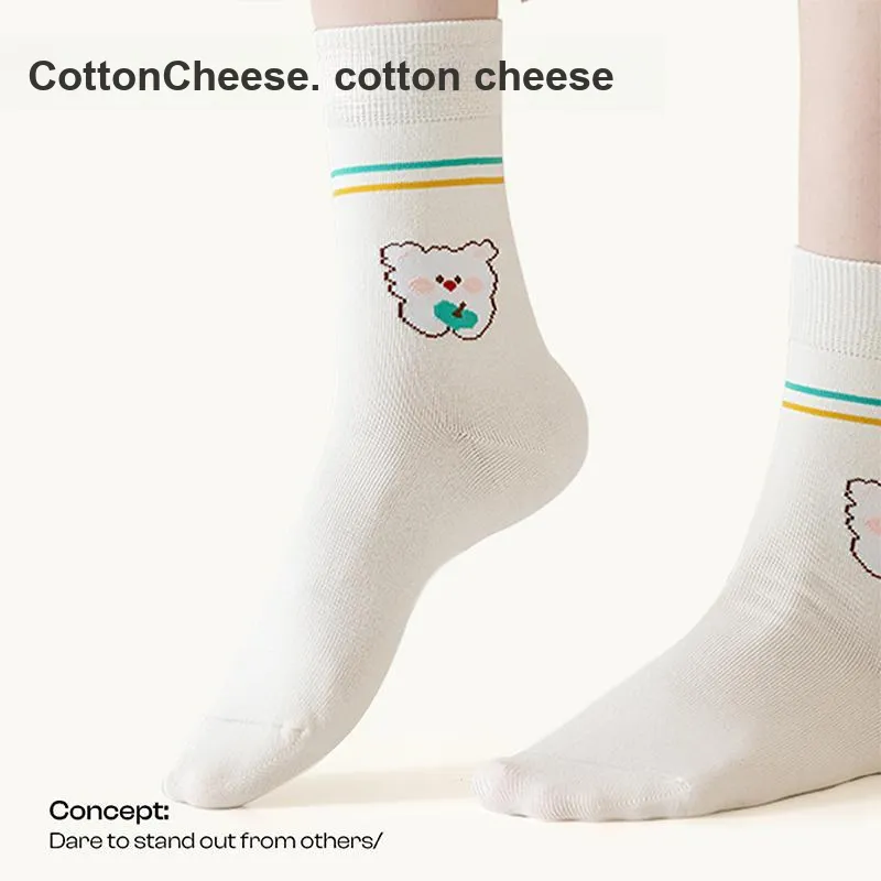 COTTON CHEESE Mid Calf Socks Unisex 5 Pack Cheese Grapefruit-3
