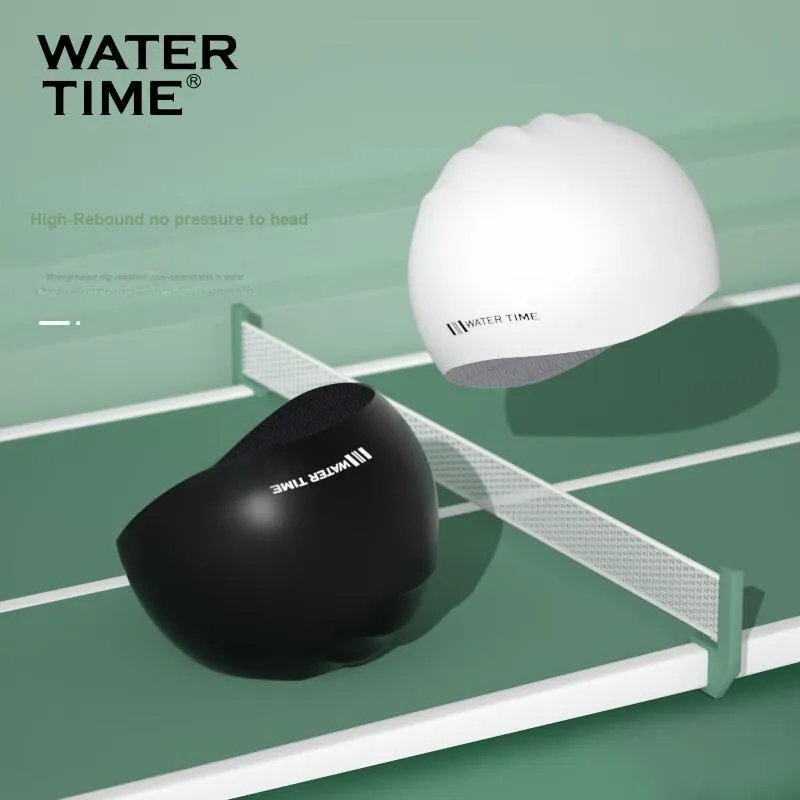 Watertime Swimming Caps Silicone Unisex One Size[Regular Short Hair/Long Hair/All] Black-7
