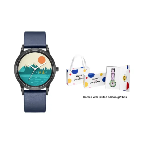 Funtime Rizhao Jinshan Series Кварцевый механизм Естественная кожа Ремешок Часы Унисекс Черный циферблат ART Snow Mountain