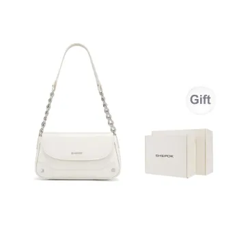 SHEPOK Cow Leather Baguette Bag, Crossbody Underarm Handbag, Shoulder Bag Women's Silver/Black/Ecru
