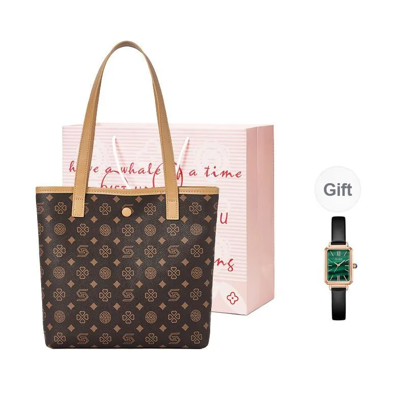 ST&SAT Synthetic Leather Tote Bag, Shopping Bag, Shoulder Bag Women's Coffee/Ecru-13