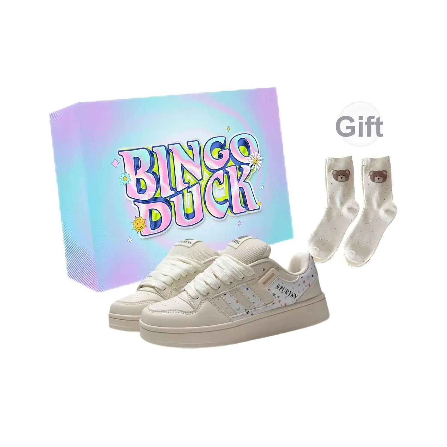 BINGO DUCK Slip-resistant Low Top Скейтборд Кроссовки Женские Экрю