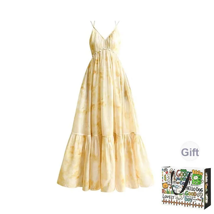 ZVJH Slip Dresses Women's Yellow