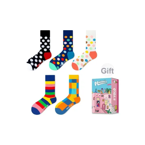 PL Полка Дот Тонкие Модные Носки 5 Пачек Унисекс MID Носки до Икры