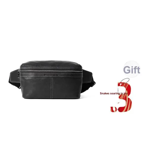 Sharkborough Cow Leather Sling Bag Fanny Pack Shoulder Bag Crossbody Bag Regular Men's Black