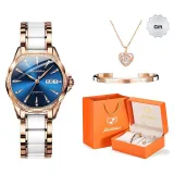 Ceramic Strap Rose Case Blue Dial