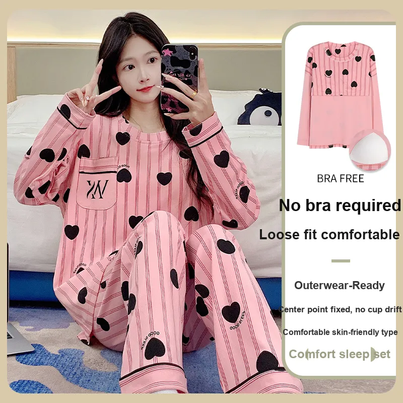 BONAS Pajama Set Women's Pink Heart-2