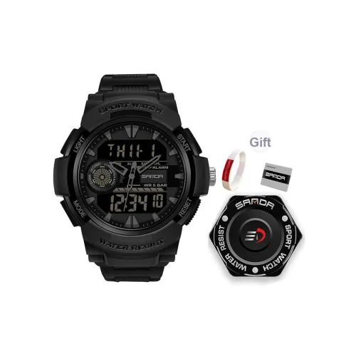 Sanda Электронный + Кварцевый механизм Смольный ремешок Часы Мужские Черный циферблат