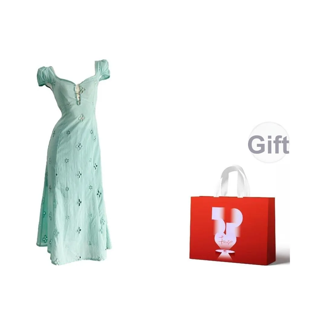 FINDSME GAGA Короткий рукав Платье Женское Зеленое