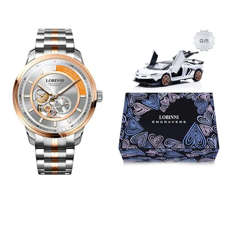 LOBINNI L Automatic Mechanical Movement Genuine Leather Strap Watch Men's Watches Black Dial-17