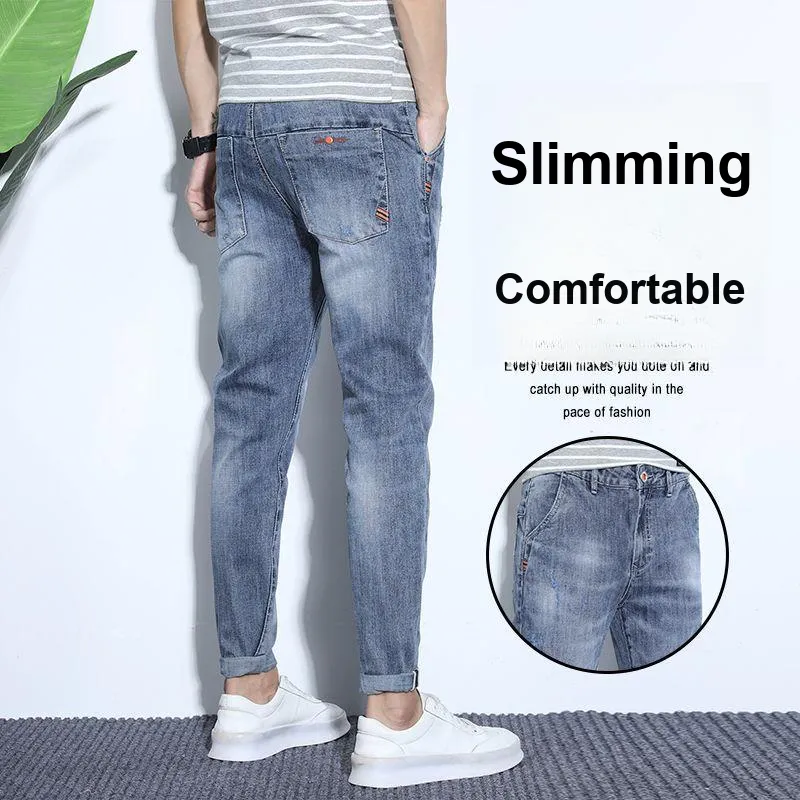 YUQIAN Jeans Men Blue Gray Ankle Length Pants-3