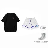 Snowmelt Shorts-White+Black Strappy Short-Sleeved (Random Style)+Free Random Sports Socks