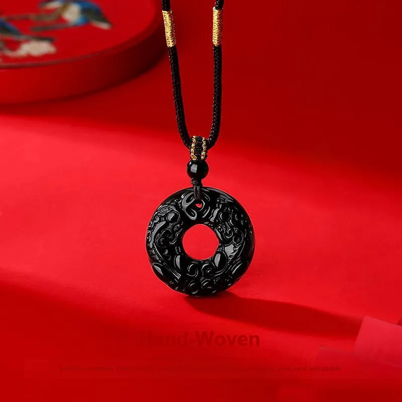 JINLIUFUJIXIANG Natural Obsidian Jade Necklaces Unisex-3