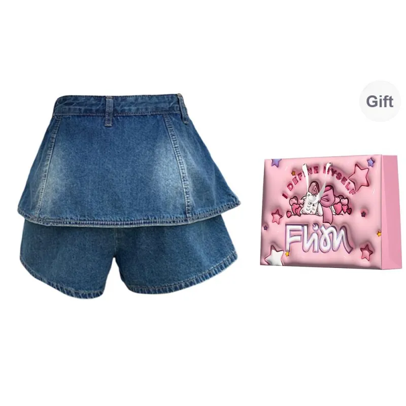 FLIM Denim Short Skirts Women's Blue-8