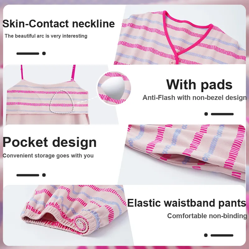 MIIOW Trend Party Series Pajama Set Women's Pink Stripes-1