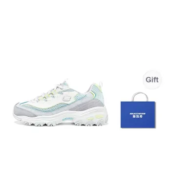 Skechers D'LITES 1.0 Anti Slip Wear Resistant Cushioning Breathable Low Top Chunky Sneakers Women's Light Blue White
