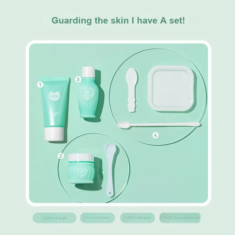 UKISS Face Soft Set Beauty Correction Pure Soft Pink+Pure Soft Cream+Aloe Vera Gel+Matching Tools-0