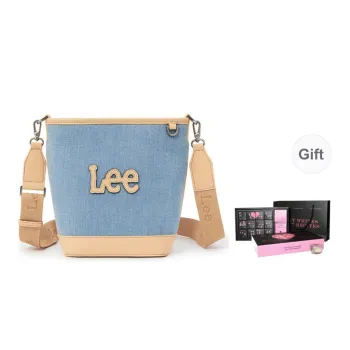 Lee Fabric+Artificial Leather Crossbody Bucket Bag, Shoulder Bag Regular Women's Vintage Light Denim Blue