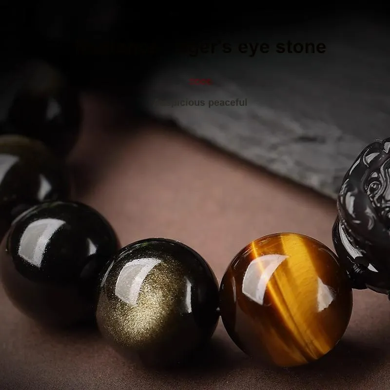 JINGCHENGGOU Natural Obsidian Bracelets Unisex-3