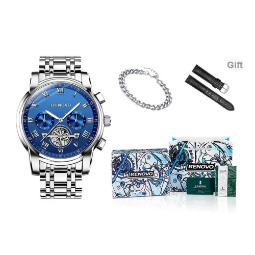 RENOVO Кварцевый механизм ремешок из нержавеющей стали черный циферблат мужские часы