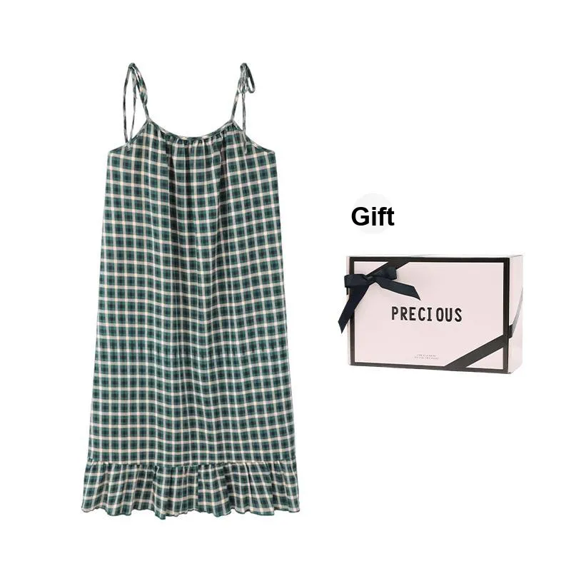 METE WHALE MT Nightgown Women's Gift Box Set Green Plaid