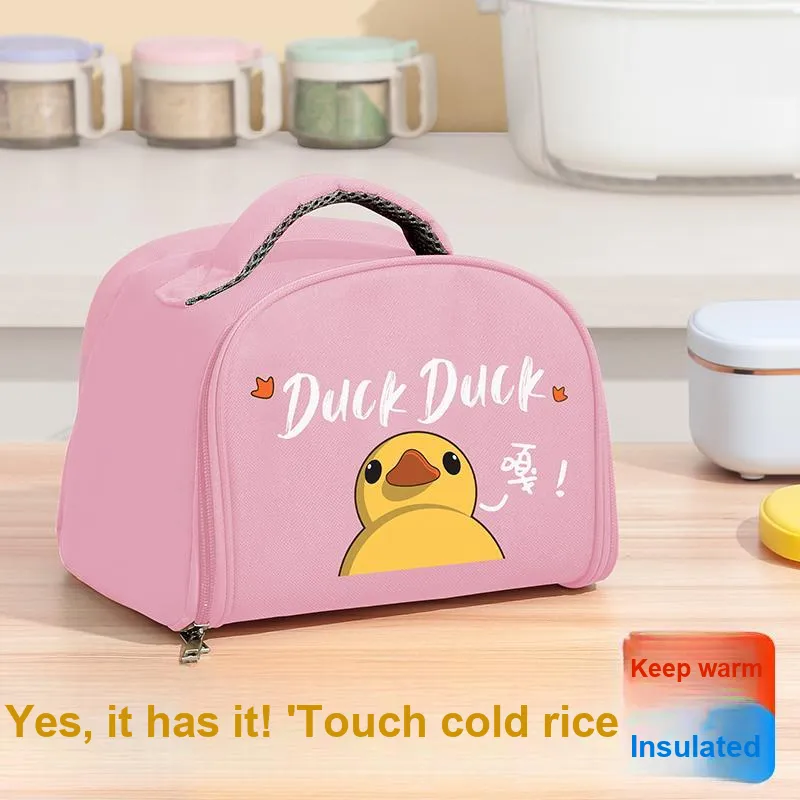 Qifeng Water-Resistant Oil-Proof Student Portable Lunch Box Insulated Bag Blue Yellow/Pink/Blue-7