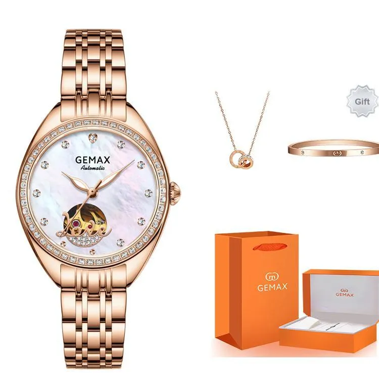 GEMAX Wrist Watch Automatic Mechanical Movement Stainless Steel Watchband Watch Women's Watch Green Dial-7