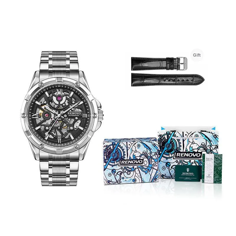 RENOVO Explorer Collection Automatic Mechanical Movement Watch Unisex Cut Out Dial-11
