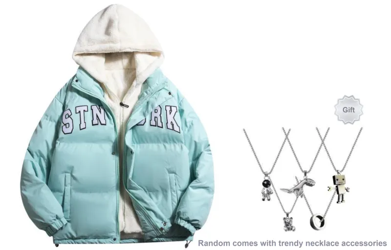 STNW Letter Hooded Loose Fit Thickened And Fleece Lined Puffer Jacket Unisex-24