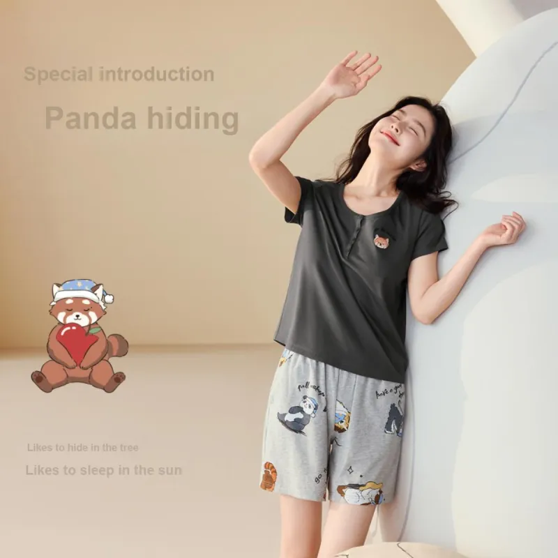 JINGYUN Deep Pajama 70 Pajama Set Women's Bean Gray-3
