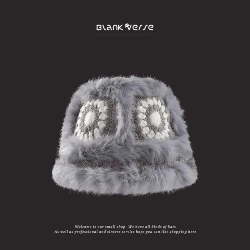 SMILING SHARK Rabbit Skin Fur Bucket Hats Women's-5