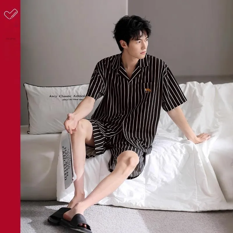 JIALEFEN Pajama Set Men's Casual Black-1