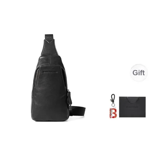 Sharkborough Cow Leather Sling Bag Shoulder Bag Crossbody Bag Regular Men's Black
