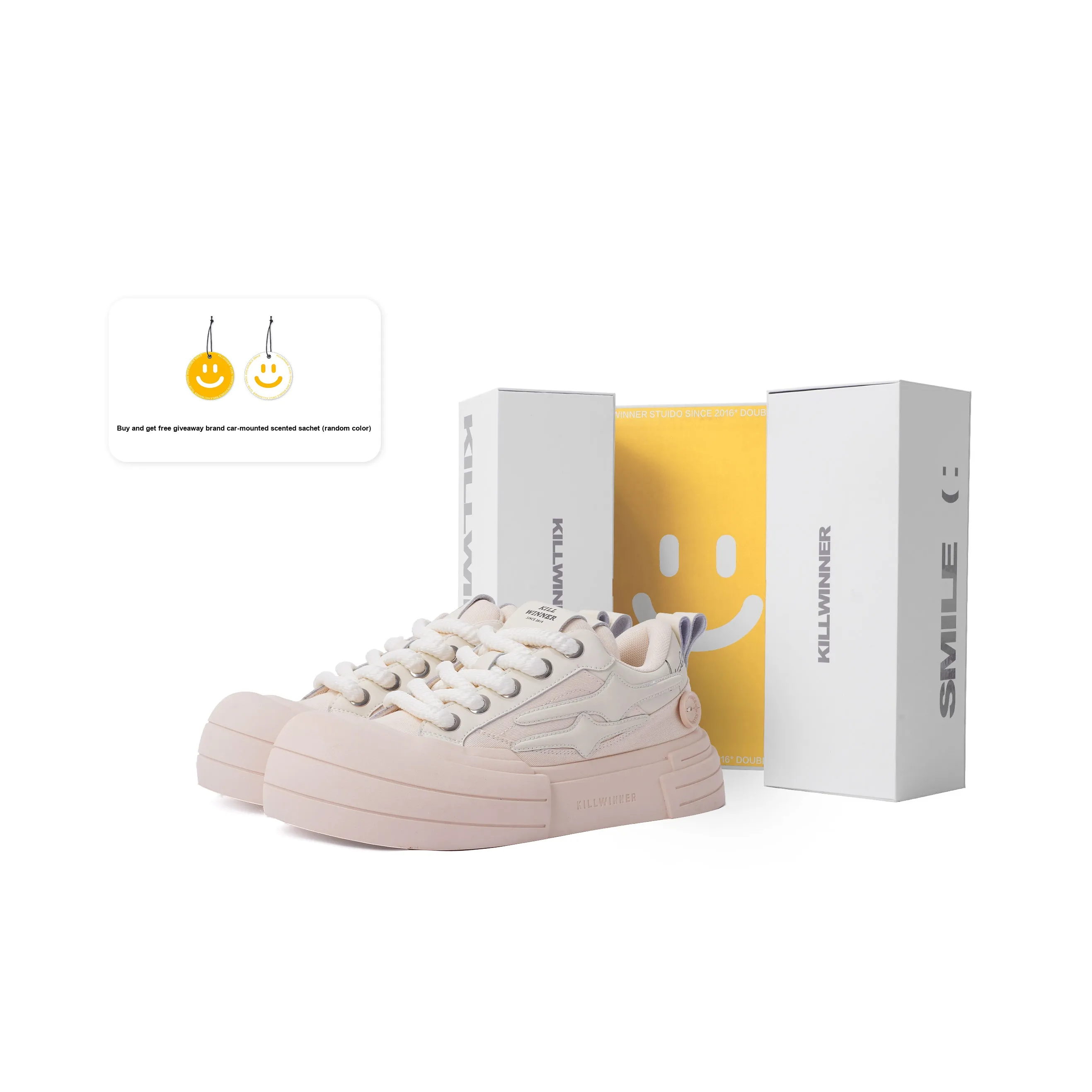 KILLWINNER 'Smile Life' Collection Slip Resistant Low Top Skateboard Shoes Unisex Beige