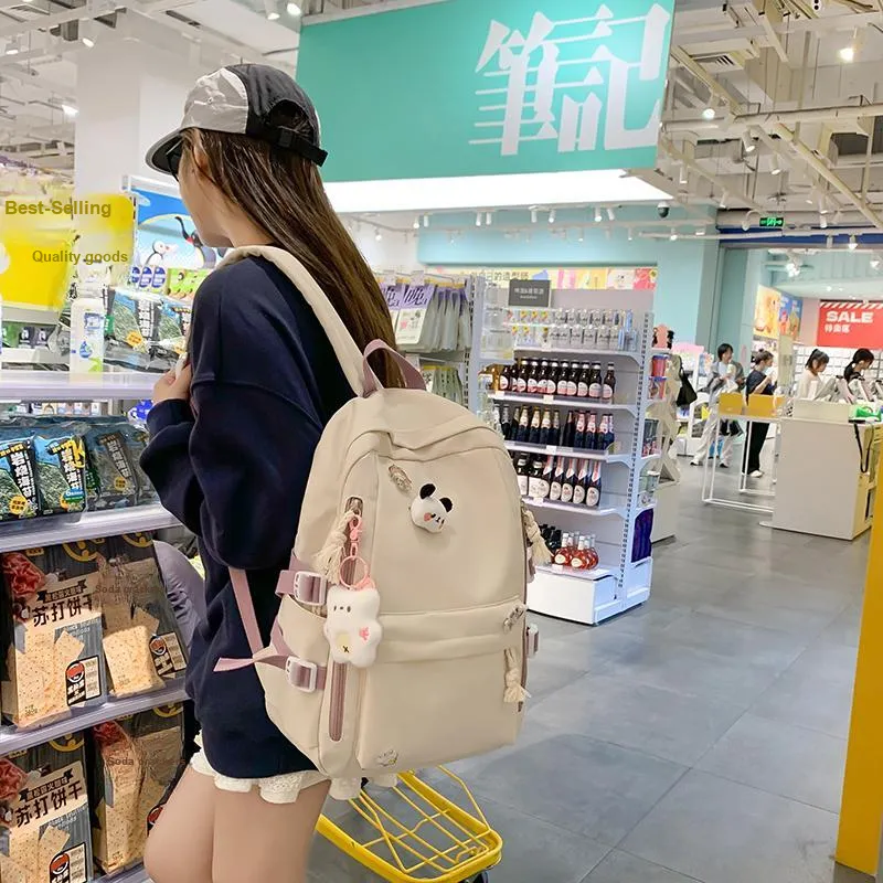 Single Warehouse Nylon Backpack Unisex White/Pink/Blue/Green/Black-3