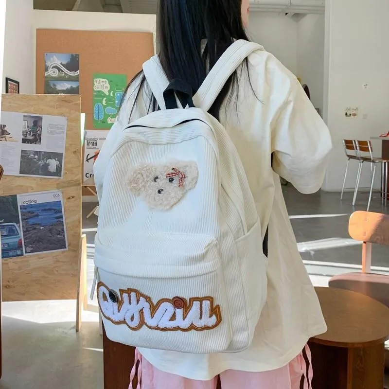 SURELAPTOP Corduroy Backpack Unisex White/Black-2