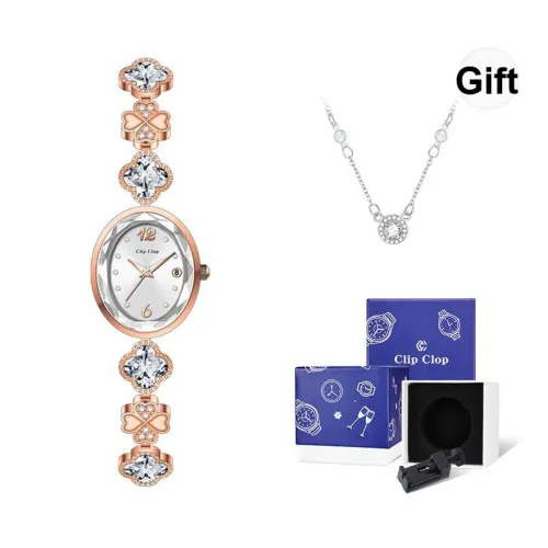 Clip Clop Кварцевый механизм сплав ремешок женские часы белый циферблат