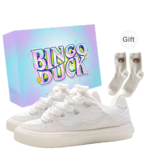 BINGO DUCK Lightweight Low-Top Skateboard Shoes Women's Chanel-Inspired Swan White