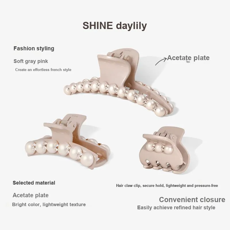 SHINE Pearl Pink Collection Acrylic, Crystal, Shell Pearl Hair Clips Women's-9